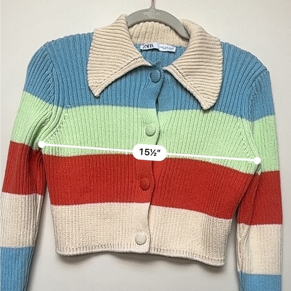 Zara Colorblock Striped Ribbed Knit Cropped Cardigan Sweater Size Small - Picture 8 of 9